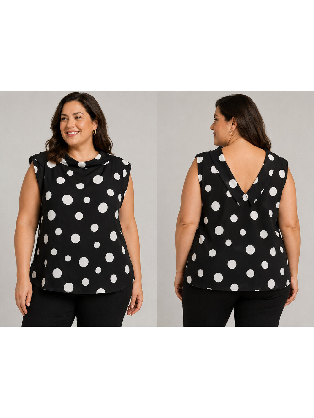 Eloquii Plus Size Black and White Polka Dot Sleeveless Top Size 14